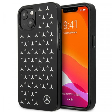 Оригинален твърд гръб MERCEDES Stars MEHCP13SESPBK - iPhone 13 mini сребрист / черен
