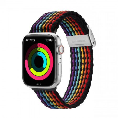 Плетена каишка DUX DUCIS Mixture II - Apple Watch 41mm Series 9 / 41mm Series 8 / 41mm Series 7 / 40mm Series 6 / 40mm SE / 40mm Series 5 / 40mm Series 4 / 38mm Series 3 / 38mm Series 2 / 38mm (1st gen) тъмни райета