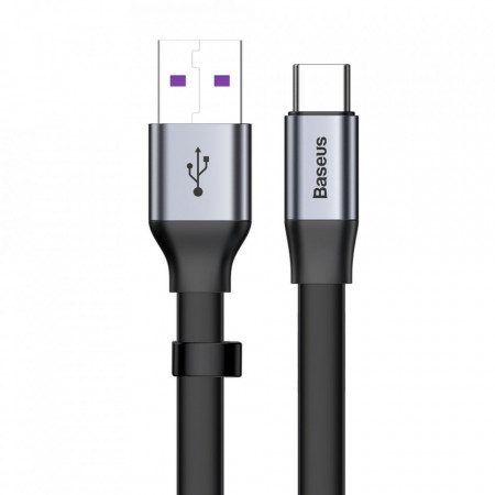 Плосък кабел за зареждане и данни BASEUS Simple HW USB Type A към USB Type C Quick Charge 3.0 5A 40W 0.23m (CATMBJ-BG1) сив