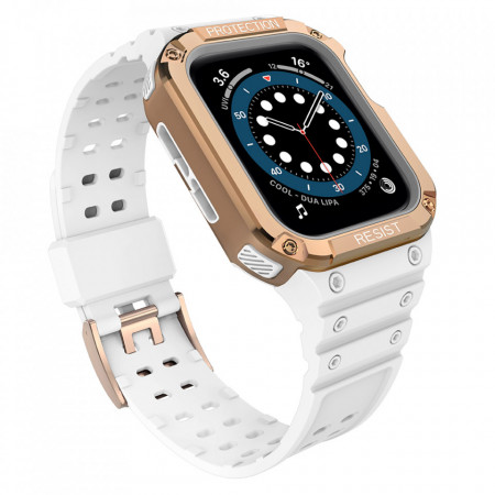 Подсилен калъф за корпус с каишка Protect - Apple Watch 41mm Series 9 / 41mm Series 8 / 41mm Series 7 / 40mm Series 6 / 40mm SE / 40mm Series 5 / 40mm Series 4 / 38mm Series 3 / 38mm Series 2 бял