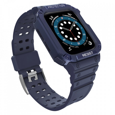 Подсилен калъф за корпус с каишка Protect - Apple Watch 45mm Series 9 / 45mm Series 8 / 45mm Series 7 / 44mm SЕ (2nd gen) / 44mm SE / 44mm Series 6 / 44mm Series 5 / 44mm Series 4 / 42mm Series 3 / 42mm Series 2 син