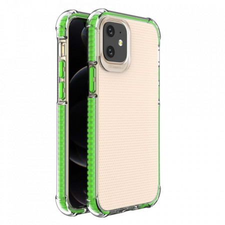 Прозрачен силиконов гръб с цветен кант Spring Armor - iPhone 12 mini зелен