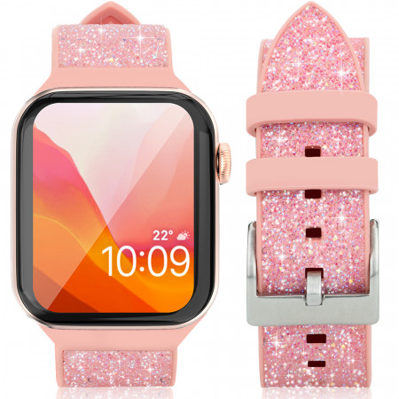 Силиконова каишка с кристали KINGXBAR Crystal - Apple Watch 40mm SE / 40mm Series 6 / 40mm Series 5 / 40mm Series 4 / 38mm Series 3 / 38mm Series 2 розов