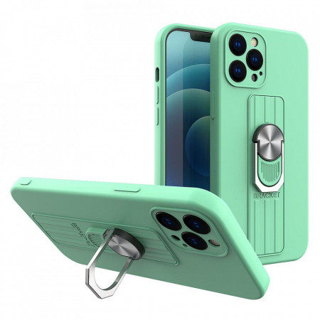 Силиконов гръб с държач-стойка Ring - iPhone 13 mini мента