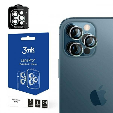 Стъклен протектор за камера с алуминиева рамка и рамка за поставяне 3mk Lens Protection Pro - iPhone 12 Pro прозрачен