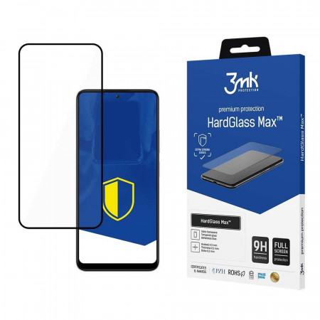 Стъклен протектор с пълно покритие 3mk Hard Glass Max - Xiaomi Redmi Note 12 / Note 12 4G / Poco X5 с черна рамка