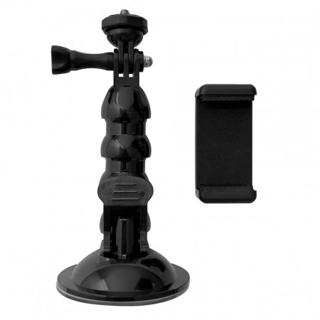GoPro mount with suction cup - GoPro, DJI, Insta360°, SJCam, Eken sports cameras + smartphone adapter (GoPro car suction cup) черен