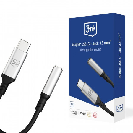 Адаптер за слушалки 3MK USB Type C към мини жак 3.5mm черен