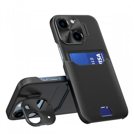 Гръб със стойка и джоб за карти Leather Stand - iPhone 14 Plus черен