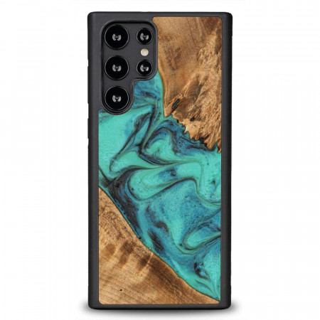 Дървен гръб BEWOOD Unique Wood and Resin - Samsung Galaxy S22 Ultra Turquoise тюркоаз / черен