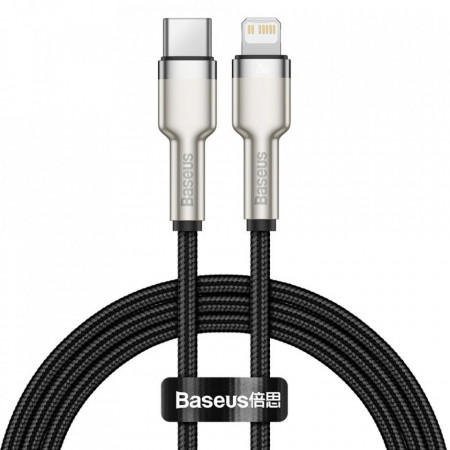 Кабел за зареждане и данни с оплетка BASEUS Cafule Series USB Type C към Lightning Power Delivery 20W 1m (CATLJK-A01) черен