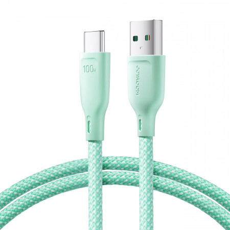 Кабел за зареждане и данни с оплетка JOYROOM Multi-Color SA34-AC6 USB Type A към USB Type C 100W с бързо зареждане 1m зелен