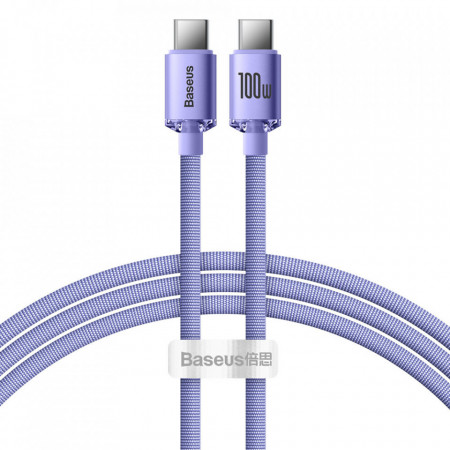 Кабел за зареждане и данни BASEUS Crystal Shine Series USB Type C към USB Type C Fast Charging 100W 1.2m (CAJY000605) лилав