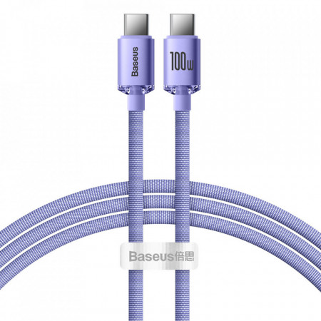 Кабел за зареждане и данни BASEUS Crystal Shine USB Type C към USB Type C с бързо зареждане 100W 1.2m (CAJY000605) лилав