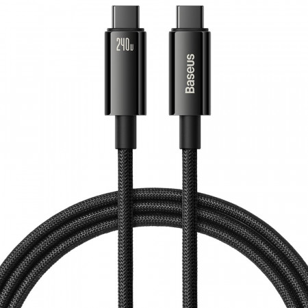 Кабел за зареждане и данни BASEUS Tungsten Gold USB Type C към USB Type C 480Mb/s 240W 1m CAWJ040101 черен