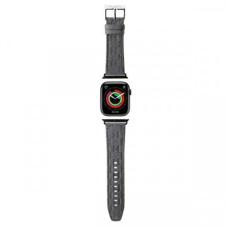 Каишка от еко кожа KARL LAGERFELD Saffiano Monogram - Apple Watch Ultra 49mm / Ultra 2 49mm / 45mm Series 9 / 45mm Series 8 / 45mm Series 7 / 44mm SЕ (2nd gen) / 44mm SE / 44mm Series 6 / 44mm Series 5 / 44mm Series 4 / 42mm Series 3 / 42mm Series 2 сребр