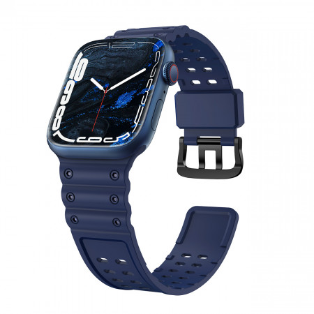 Каишка със стоманена закопчалка Triple Protection - Apple Watch 41mm Series 9 / 41mm Series 8 / 41mm Series 7 / 40mm Series 6 / 40mm SE / 40mm Series 5 / 40mm Series 4 / 38mm Series 3 / 38mm Series 2 / 38mm (1st gen) тъмносин