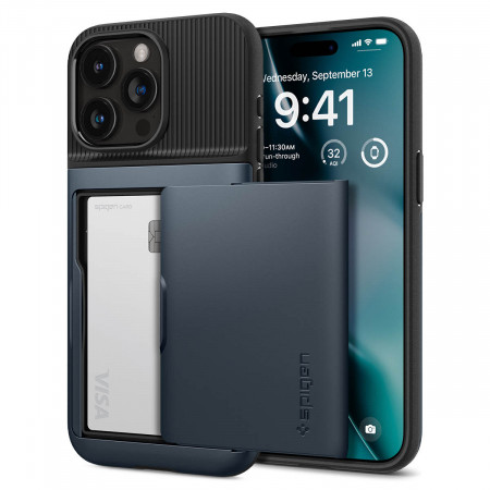 Оригинален гръб със слот за карта SPIGEN Slim Armor CS - iPhone 15 Pro Max син