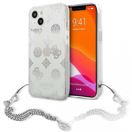 Оригинален гръб с верижка GUESS Peony Chain GUHCP13SKSPESI - iPhone 13 mini сив