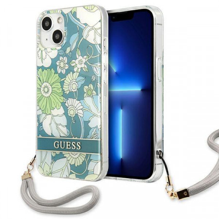 Оригинален гръб с връзка GUESS Flower GUHCP13SHFLSN - iPhone 13 mini зелен
