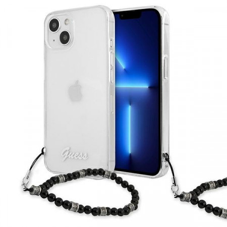 Оригинален гръб с гривна GUESS черен Pearl GUHCP13SKPSBK - iPhone 13 mini прозрачен