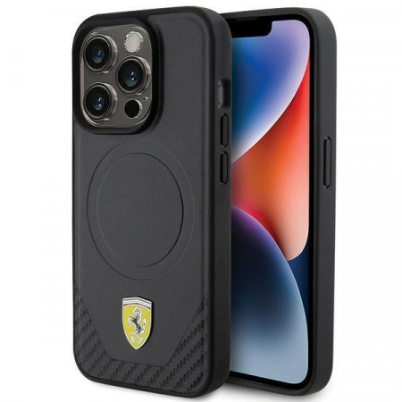 Оригинален гръб FERRARI Carbon Metal Logo MagSafe - iPhone 15 Pro черен