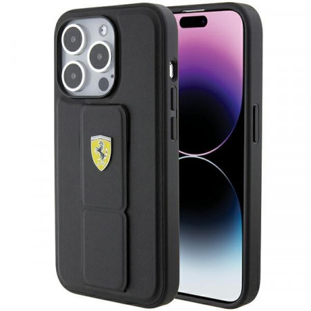 Оригинален гръб FERRARI Grip Stand Metal Logo - iPhone 15 Pro Max черен