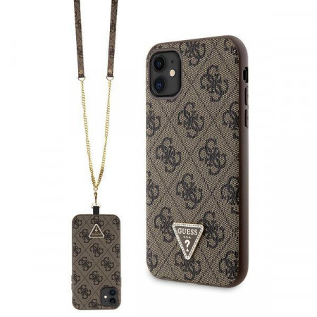 Оригинален гръб GUESS 4G Metal Logo с презрамка GUHCN61P4TDSCPW - iPhone 11 кафяв