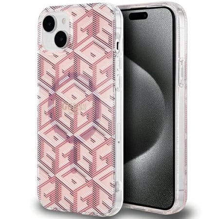 Оригинален гръб GUESS IML GCube MagSafe - iPhone 15 Plus / 14 Plus розов