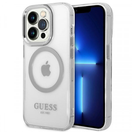 Оригинален гръб GUESS Metal Outline GUHMP14LHTRMS MagSafe - iPhone 14 Pro сребрист