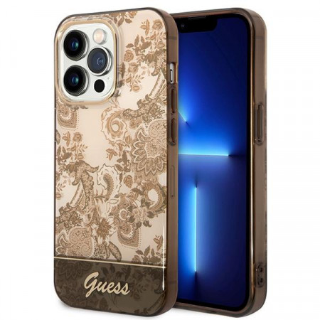Оригинален гръб GUESS Porcelain GUHCP14XHGPLHC - iPhone 14 Pro Max охра