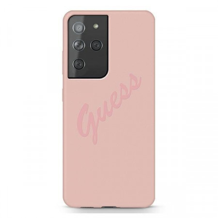 Оригинален гръб GUESS Silicone Vintage Script GUHCS21LLSVSPI - Samsung Galaxy S21 Ultra 5G розов