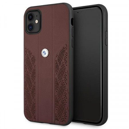 Оригинален твърд гръб от еко кожа BMW Leather Curve Perforate BMHCN61RSPPR - iPhone 11 червен