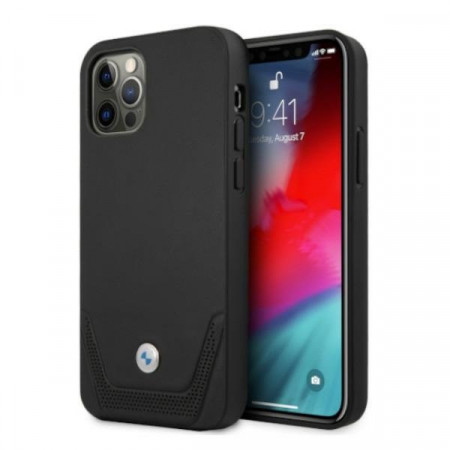 Оригинален твърд гръб от еко кожа BMW Leather Perforate BMHCP12LRSWPK - iPhone 12 Pro Max черен