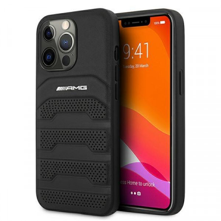Оригинален твърд гръб AMG Leather Debossed Lines AMHCP13LGSEBK - iPhone 13 Pro черен