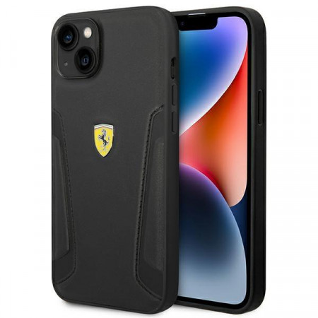 Оригинален твърд гръб FERRARI Leather Stamp Sides FEHCP14MRBUK - iPhone 14 Plus черен