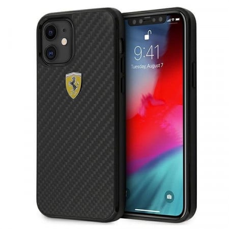 Оригинален твърд гръб FERRARI Track Real Carbon FERCAHCP12SBK - iPhone 12 mini черен