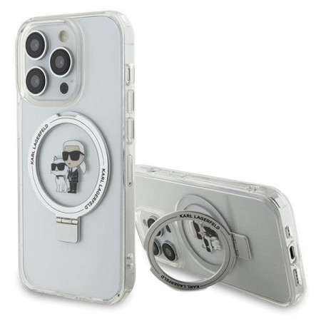 Оригинален твърд гръб KARL LAGERFELD Ring Stand Karl & Choupette MagSafe KLHMP14LHMRSKCH - iPhone 14 Pro бял
