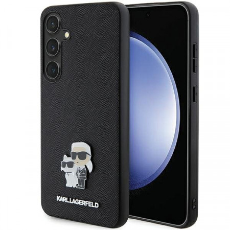 Оригинален твърд гръб KARL LAGERFELD Saffiano Karl & Choupette Metal Pin KLHCS24SPSAKCMPK - Samsung Galaxy S24 hardcase черен