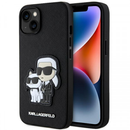Оригинален твърд гръб KARL LAGERFELD Saffiano Karl & Choupette KLHCP14SSANKCPK - iPhone 14 черен