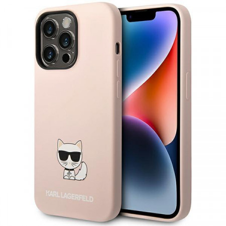 Оригинален твърд гръб KARL LAGERFELD Silicone Choupette Body KLHCP14LSLCTPI - iPhone 14 Pro светлорозов