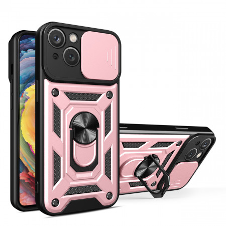 Подсилен гръб Hybrid Armor Camshield с подвижно покритие за камерата и стойка - iPhone 14 Plus розов