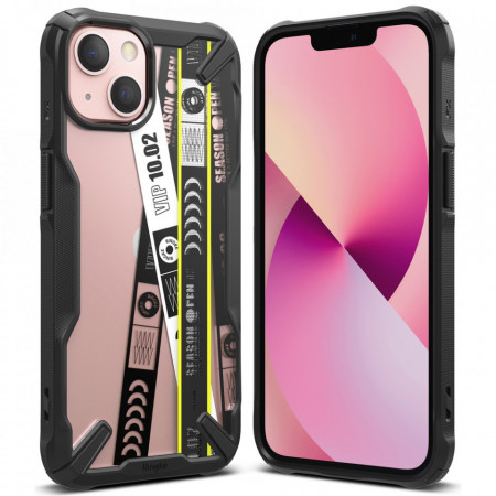 Подсилен гръб RINGKE Fusion X със силиконов бъмпер - iPhone 13 mini (Ticket band) черен