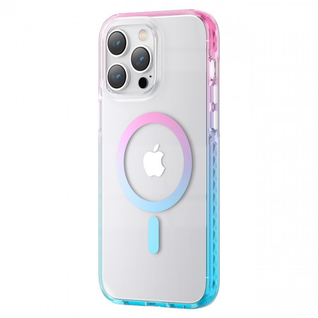 Прозрачен гръб с рамка KINGXBAR PQY Ice Crystal MagSafe - iPhone 14 Plus син / розов