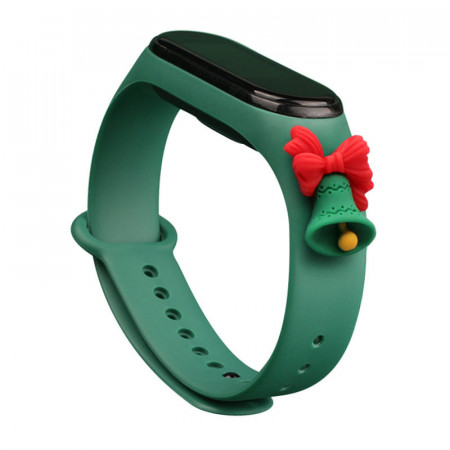 Силиконова каишка за часовник Xmas - Xiaomi Mi Band 3 / Band 4 коледен дизайн (камбанка) тъмнозелен