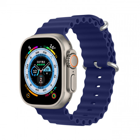 Силиконова каишка Dux Ducis OceanWave - Watch Apple Watch 41mm Series 9 / 41mm Series 8 / 41mm Series 7 / 40mm Series 6 / 40mm SE / 40mm Series 5 / 40mm Series 4 / 38mm Series 3 / 38mm Series 2 / 38mm (1st gen) тъмносин