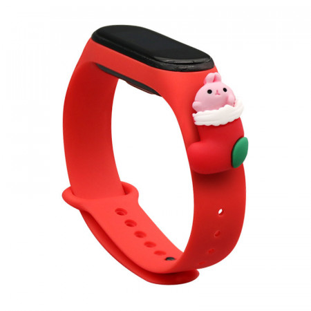Силиконова каишка Xmas - Xiaomi Mi Band 3 / Band 4 коледен дизайн (Дядо Коледа 1) червен