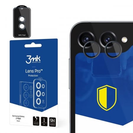 Стъклен протектор за камера с алуминиева рамка и рамка за поставяне 3mk Lens Protection Pro - Samsung Galaxy Z Flip5 с черна рамка