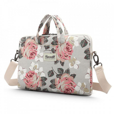 Чанта за лаптоп CanvasLife 13-14" резеда с рози