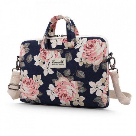 Чанта за лаптоп CanvasLife 15-16" тъмносиньо с рози